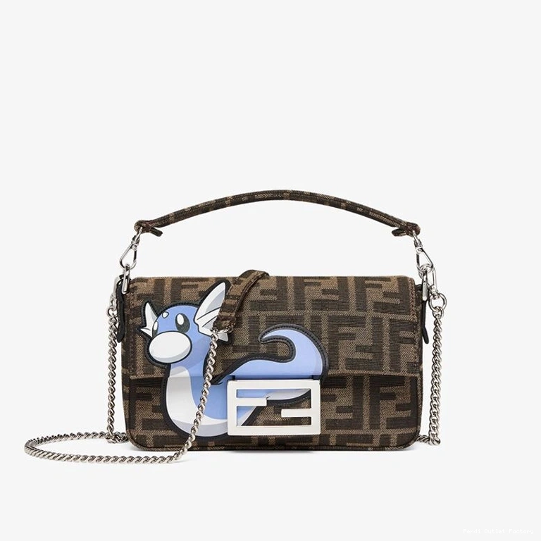 Vintage HOT Bag Pokmon Motif Baguette Dragon Brown FF Fabric In Fendi Mini Blue 0821